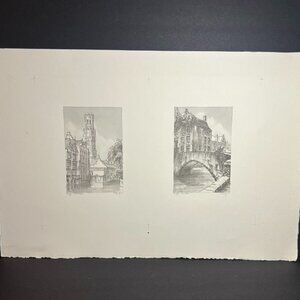 Brugges Belgium 2-Part Limited Edition #43 Lithograph Signed Guilini C Rik Axe